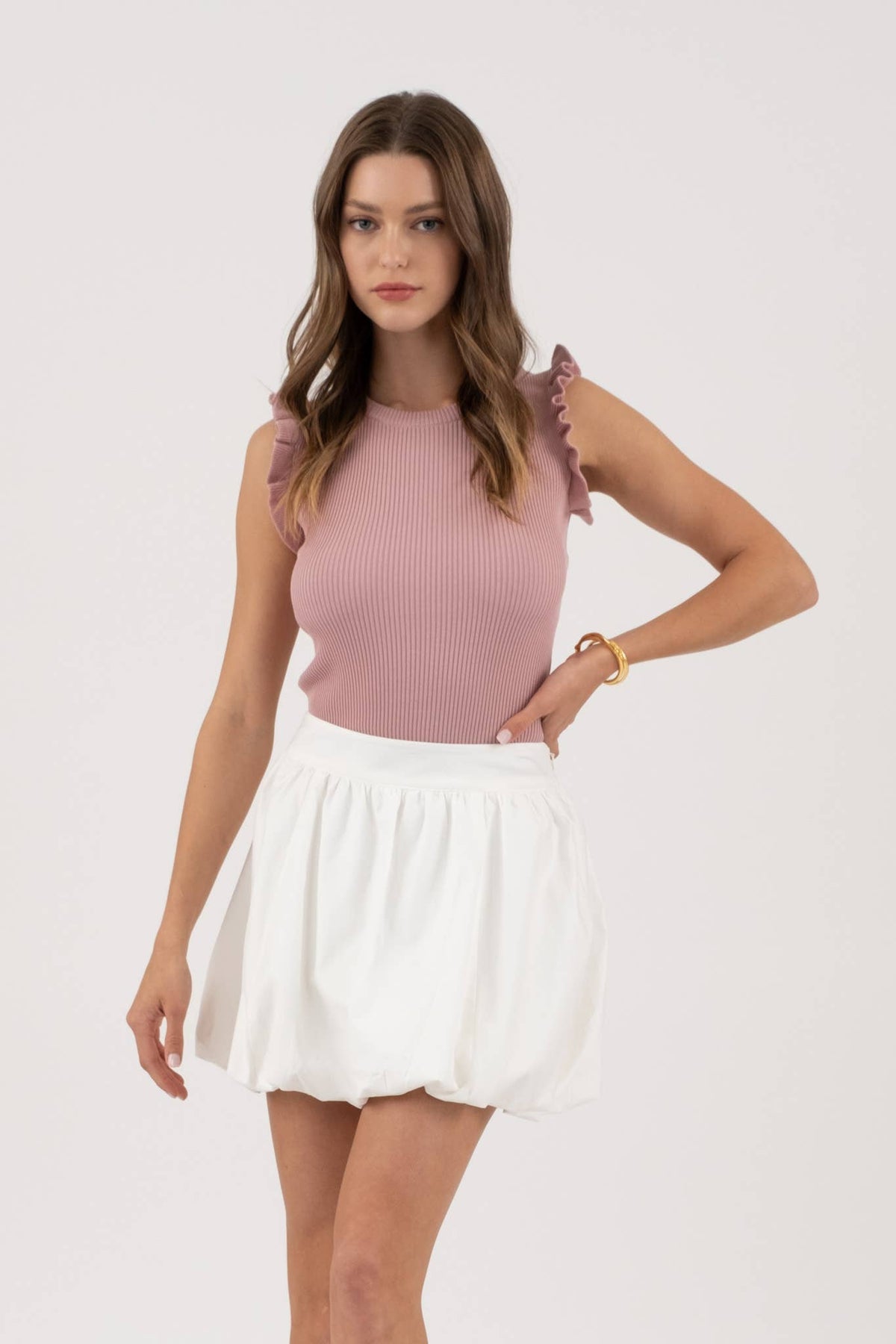 Ruffle Sleeveless Knit Top