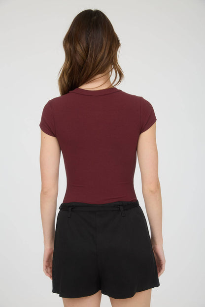 Round Neck Short Sleeve Knit Bodysuit