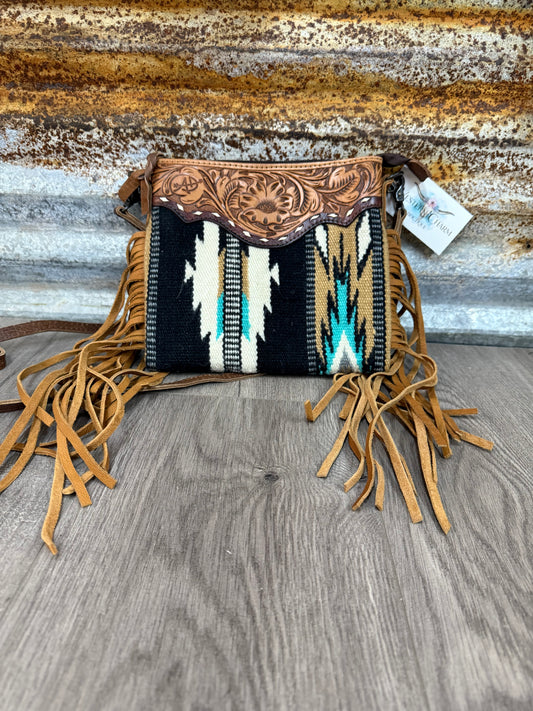 Aztec Printed Tooled Crossbody