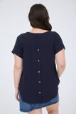 Plus Sprit Neck Back Button Short Sleeve Top