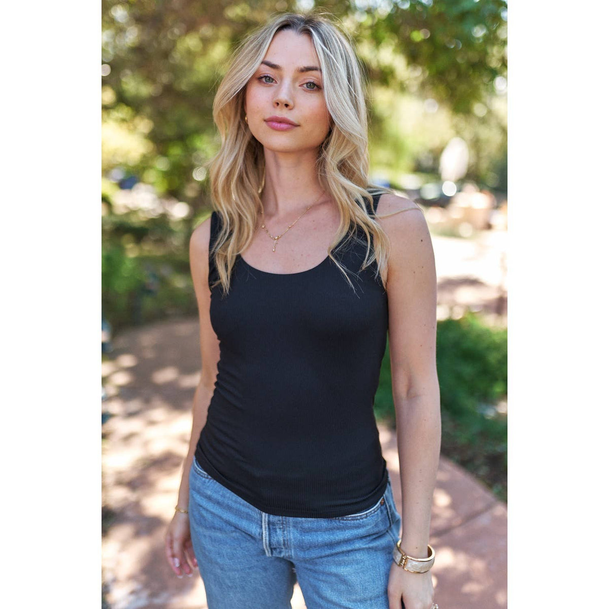 Scoop Neck Double Layer Rib Tank Top