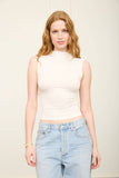 Mock Neck Ruched Shoulder Sleeveless Top