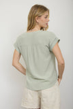 Plus Ladder Lace Trim Split Neck Short Sleeve Top