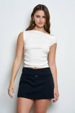 Asymmetric Boat Neck Fitted Knit Top
