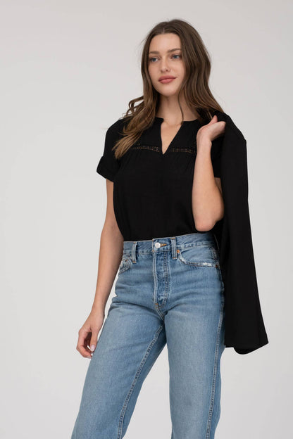 Short Sleeve Lace Trim Blouse