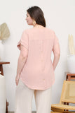 Plus Sprit Neck Back Button Short Sleeve Top