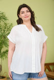 Plus Ladder Lace Trim Split Neck Short Sleeve Top