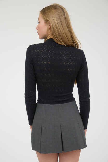 Stripe Floral Mock Neck Long Sleeve
