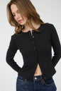 Ribbed Long Sleeve Button Known Knit Top