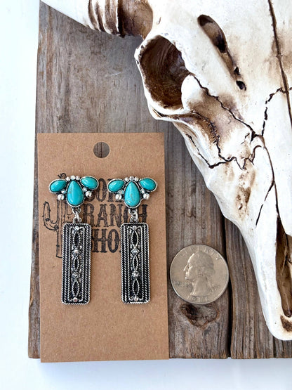 Western Style Turquoise Stone Post Drop Earrings