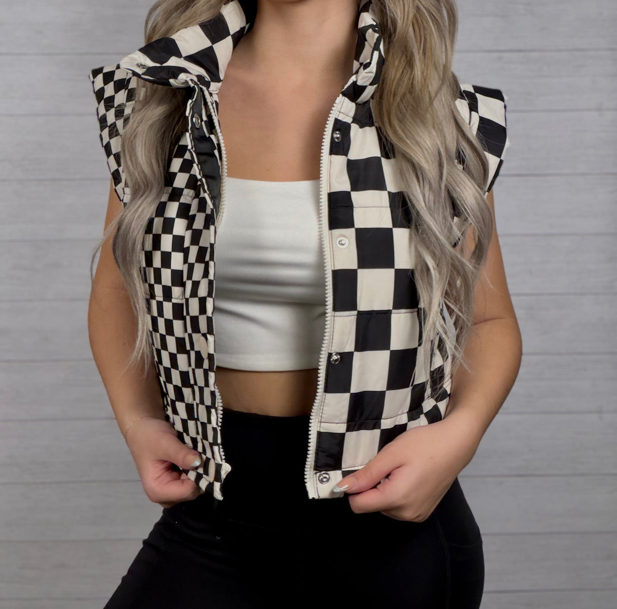 Checkered Cropped Puffer Vest