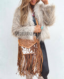Western Leather Cowhide Fringe Tassel Clutch Crossbody
