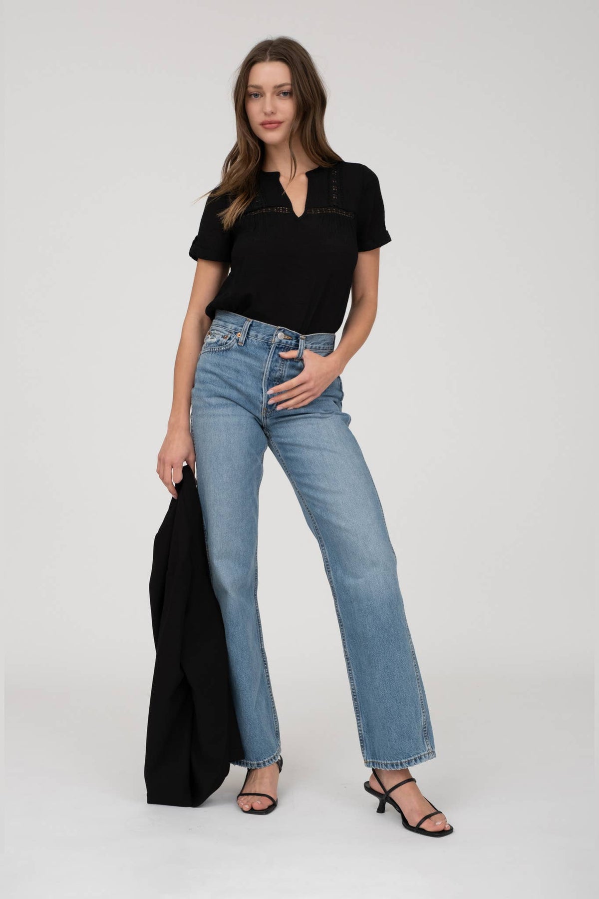 Short Sleeve Lace Trim Blouse