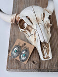 Western Style Oval Concho Turquoise Stone Stud Earrings