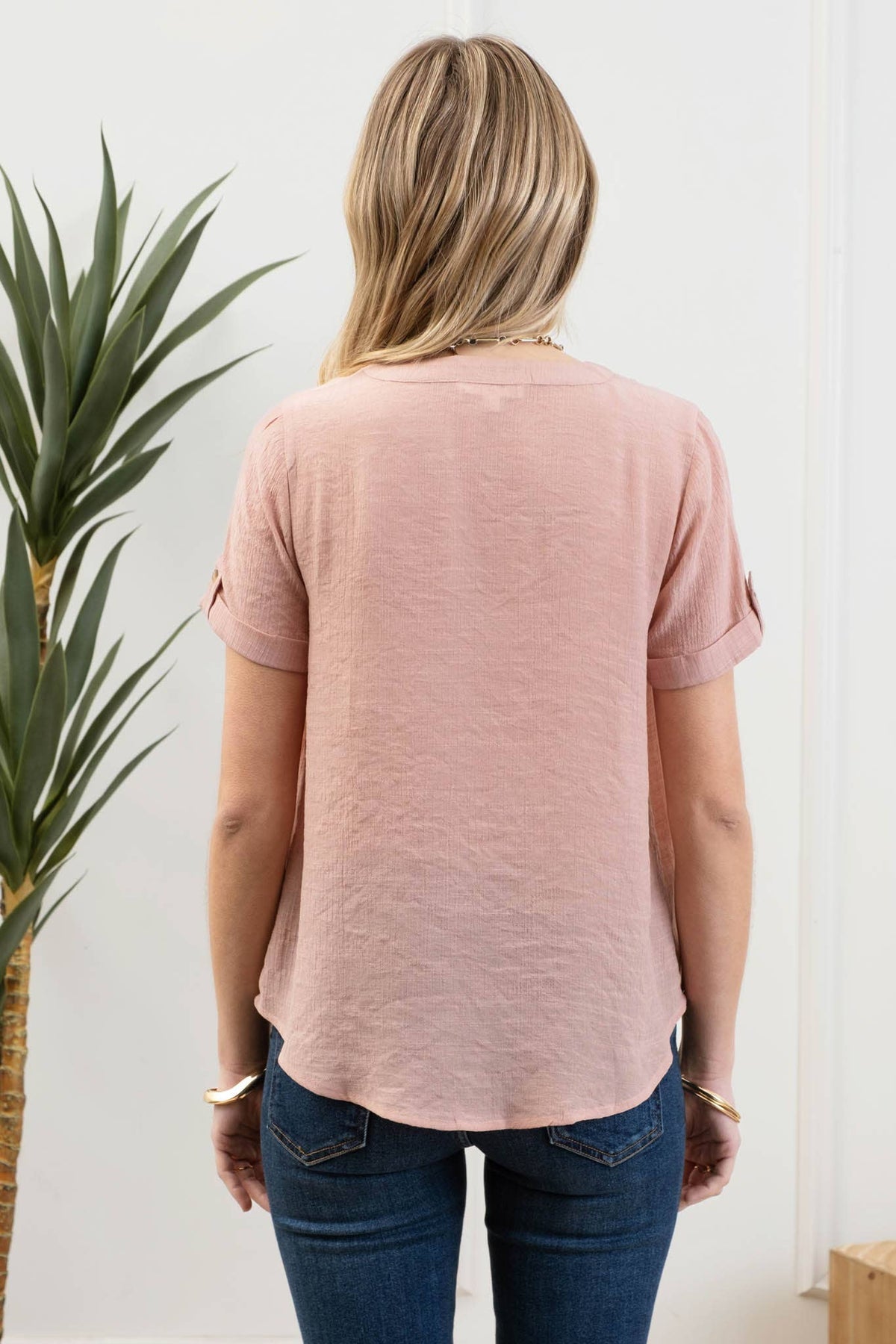 Short Sleeve Lace Trim Blouse