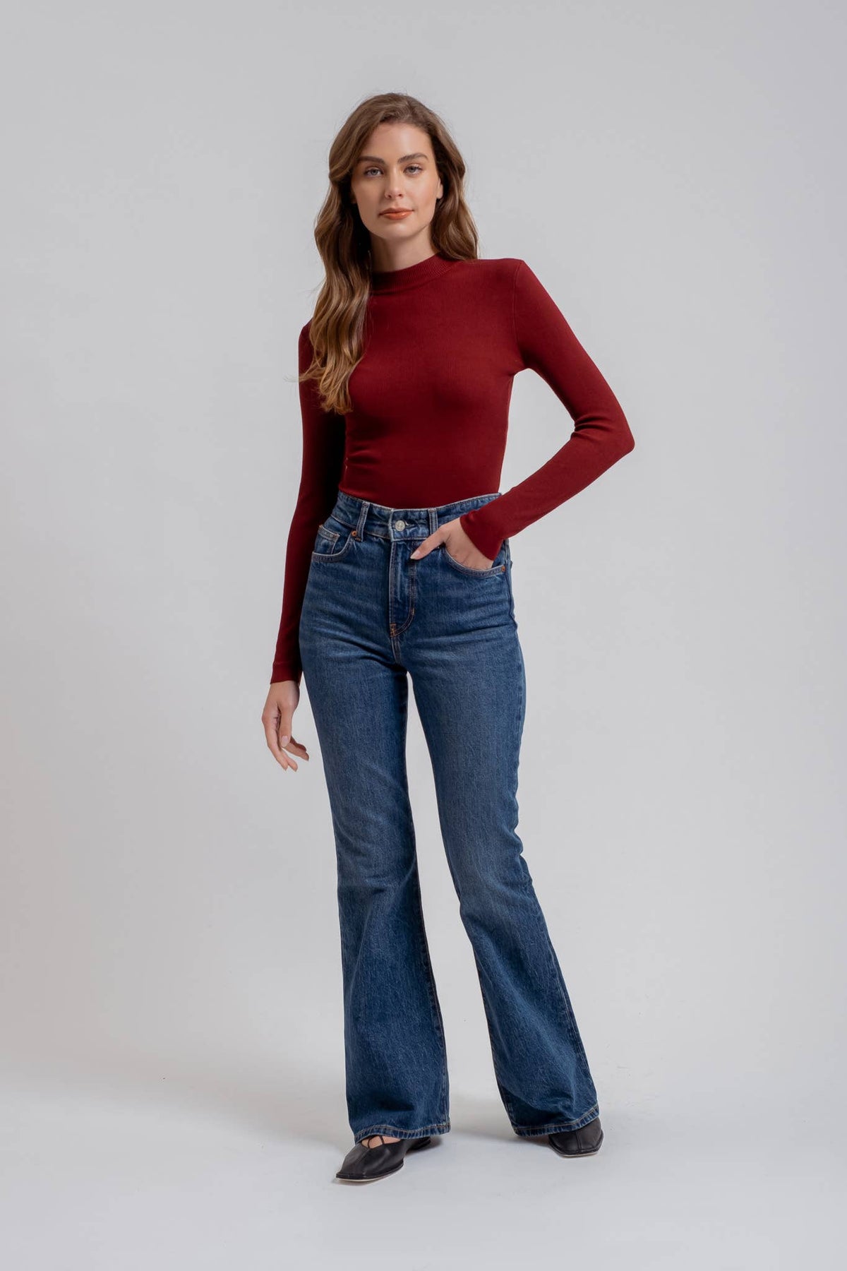 Mock Neck Long Sleeve Sweater Knit Top