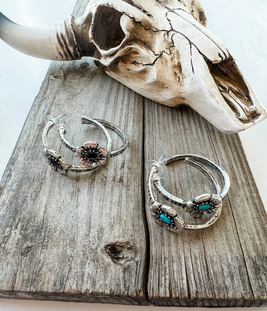 1.50” Western Flower Hoops Earrings 