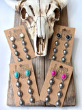 4 Tier Western Concho & Oval Stone Post Drop Earrings