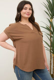Plus Sprit Neck Back Button Short Sleeve Top