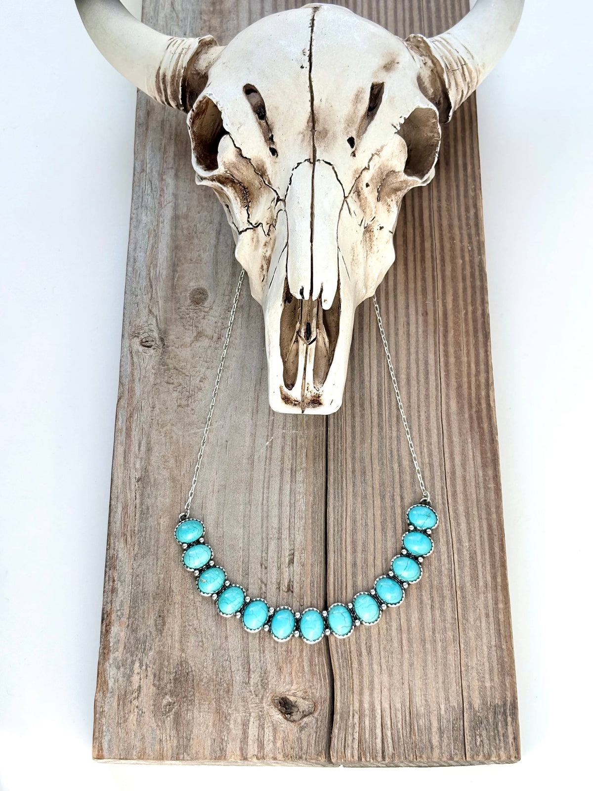 Western Style Turquoise Stone Bar Pendant Chain Necklace