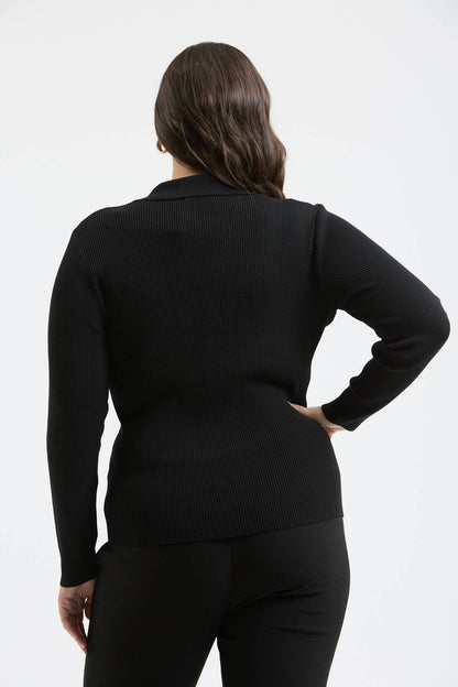 Plus Collard Gold Snap Long Sleeve