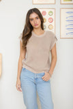 Acid Washed Sleeve Back Button Knit Top