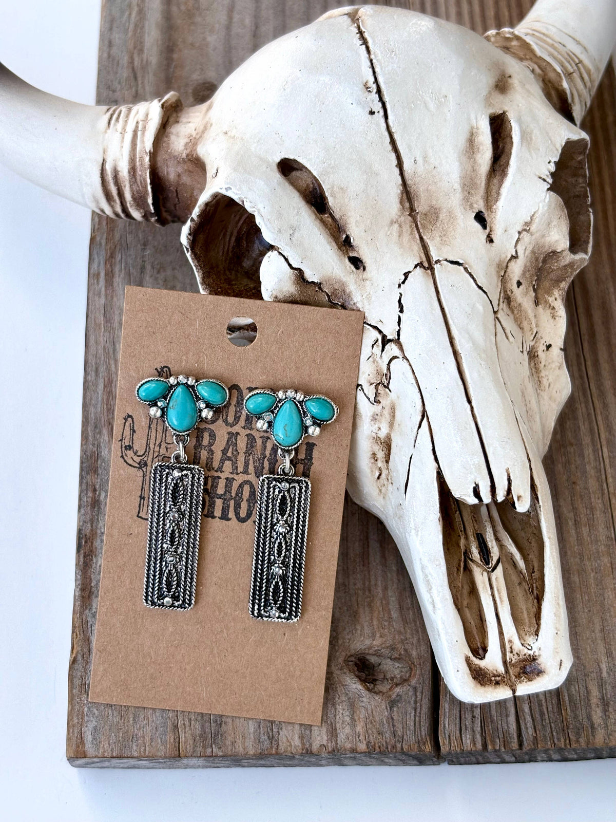 Western Style Turquoise Stone Post Drop Earrings