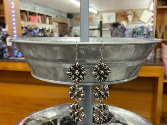 3 Silver Flower Dangle Earrings