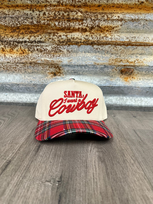 Santa I Want a Cowboy Plaid Trucker Hat