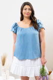 Chambray Ruffle Sleeve Top