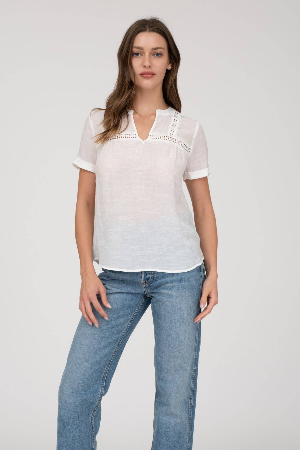 Short Sleeve Lace Trim Blouse