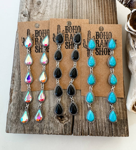 Western Teardrop Stone Drop stud dangle earrings