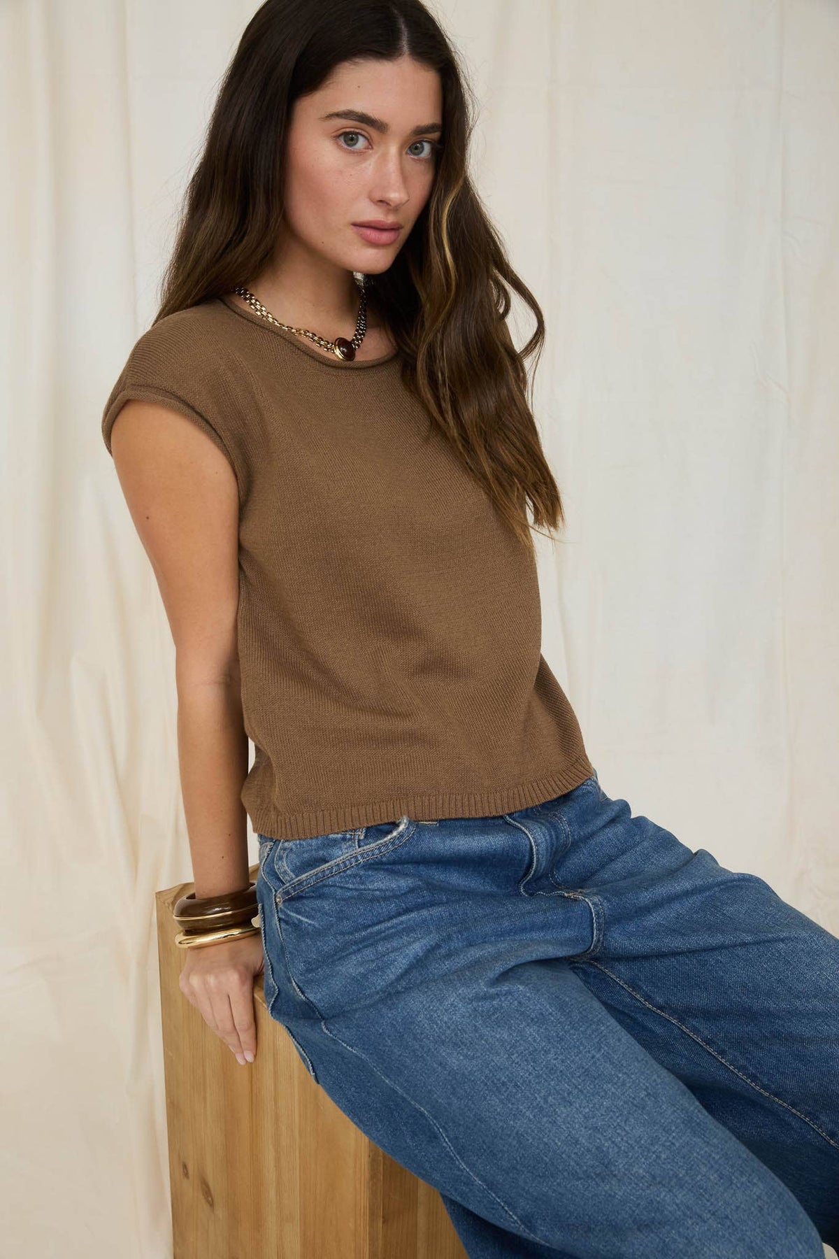Raw Edge Drop Shoulder Solid Knit