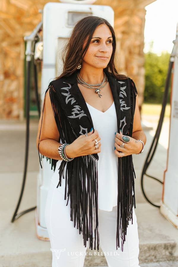 Black Boot-stitched Embroidered Cape W Fringe