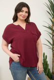 Plus Sprit Neck Back Button Short Sleeve Top