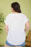 Plus Ladder Lace Trim Split Neck Short Sleeve Top
