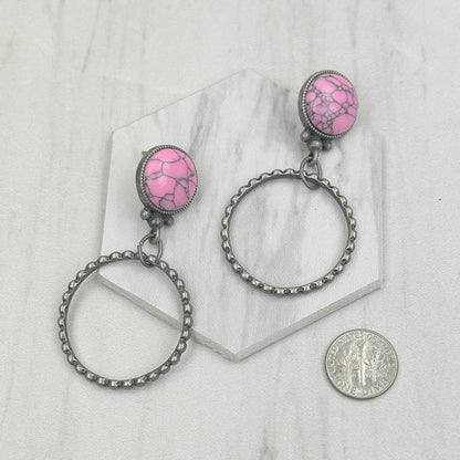 Silver Metal Circle Stone Earrings