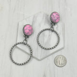 Silver Metal Circle Stone Earrings