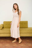 Flutter Sleeve V Neck Smocked Midi Dress
