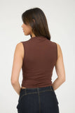 Mock Neck Ruched Shoulder Sleeveless Top