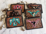 Longhorn Freebird Western Cowhide Leather Keychain Wallet