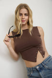 Asymmetrical Snap Button Sleeveless Top