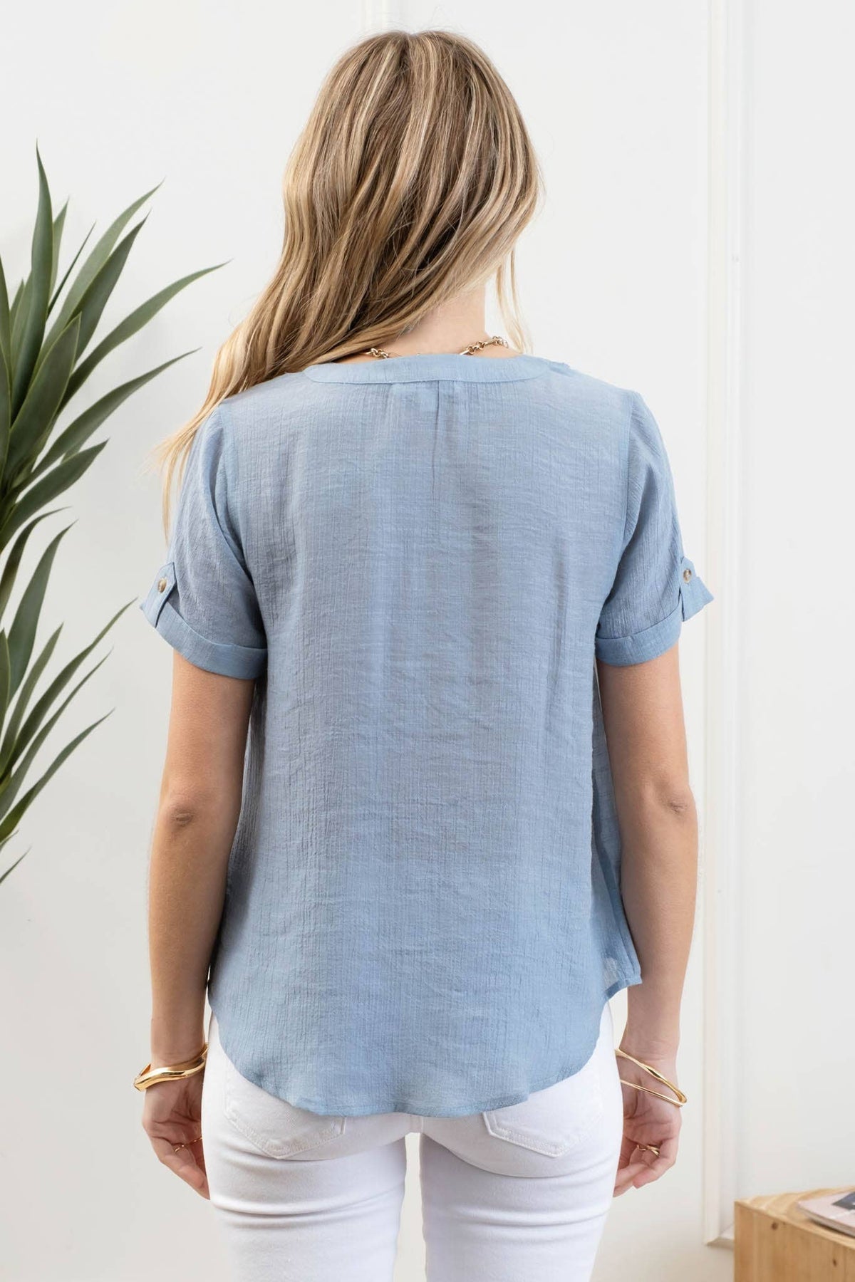 Short Sleeve Lace Trim Blouse