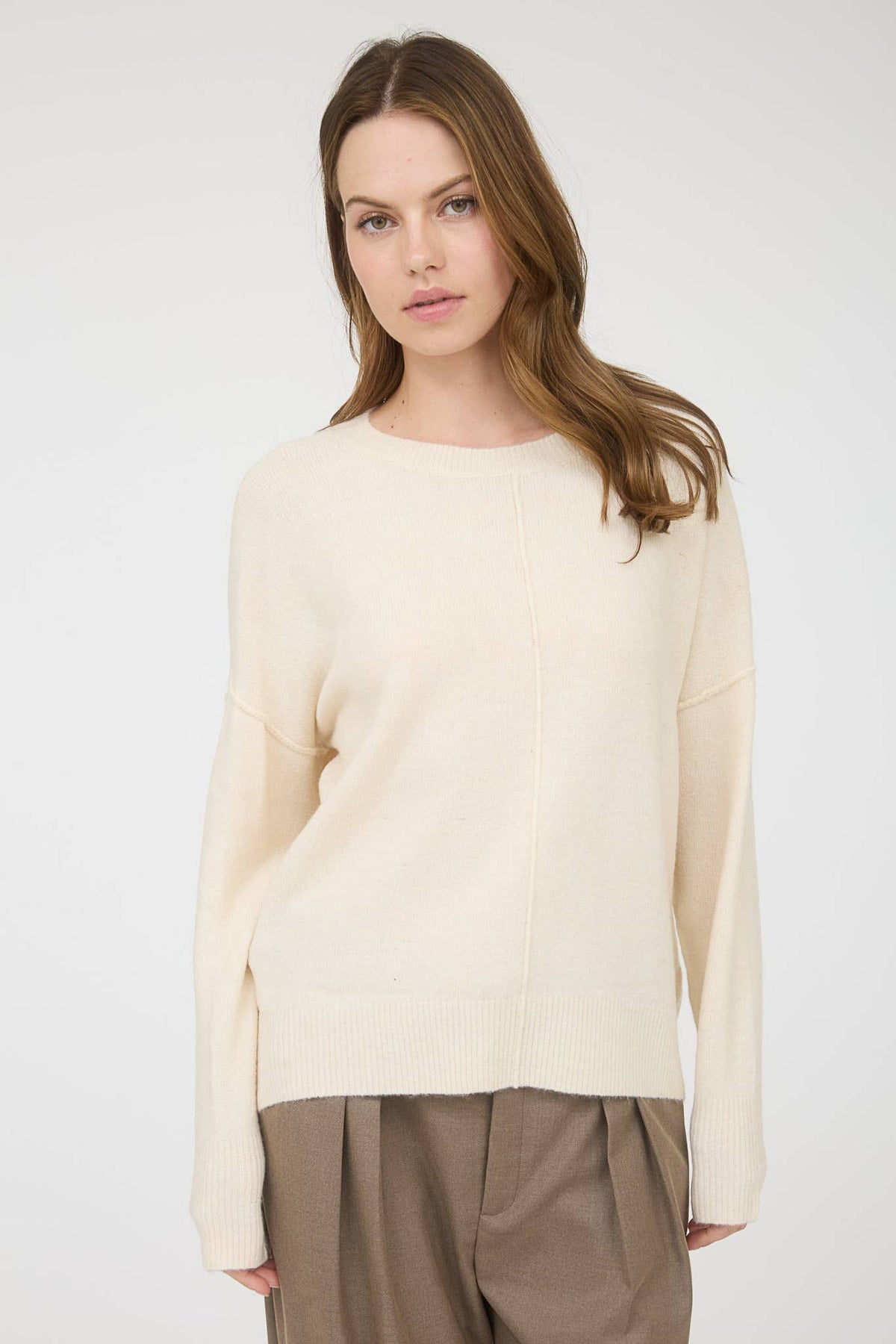 Plus Solid Crewneck Front Seam Sweater