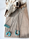 Western Style Turquoise Stone Pendant Link Chain Necklace