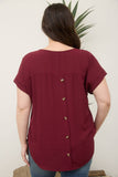 Plus Sprit Neck Back Button Short Sleeve Top
