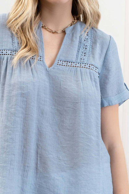 Short Sleeve Lace Trim Blouse