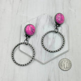 Silver Metal Circle Stone Earrings