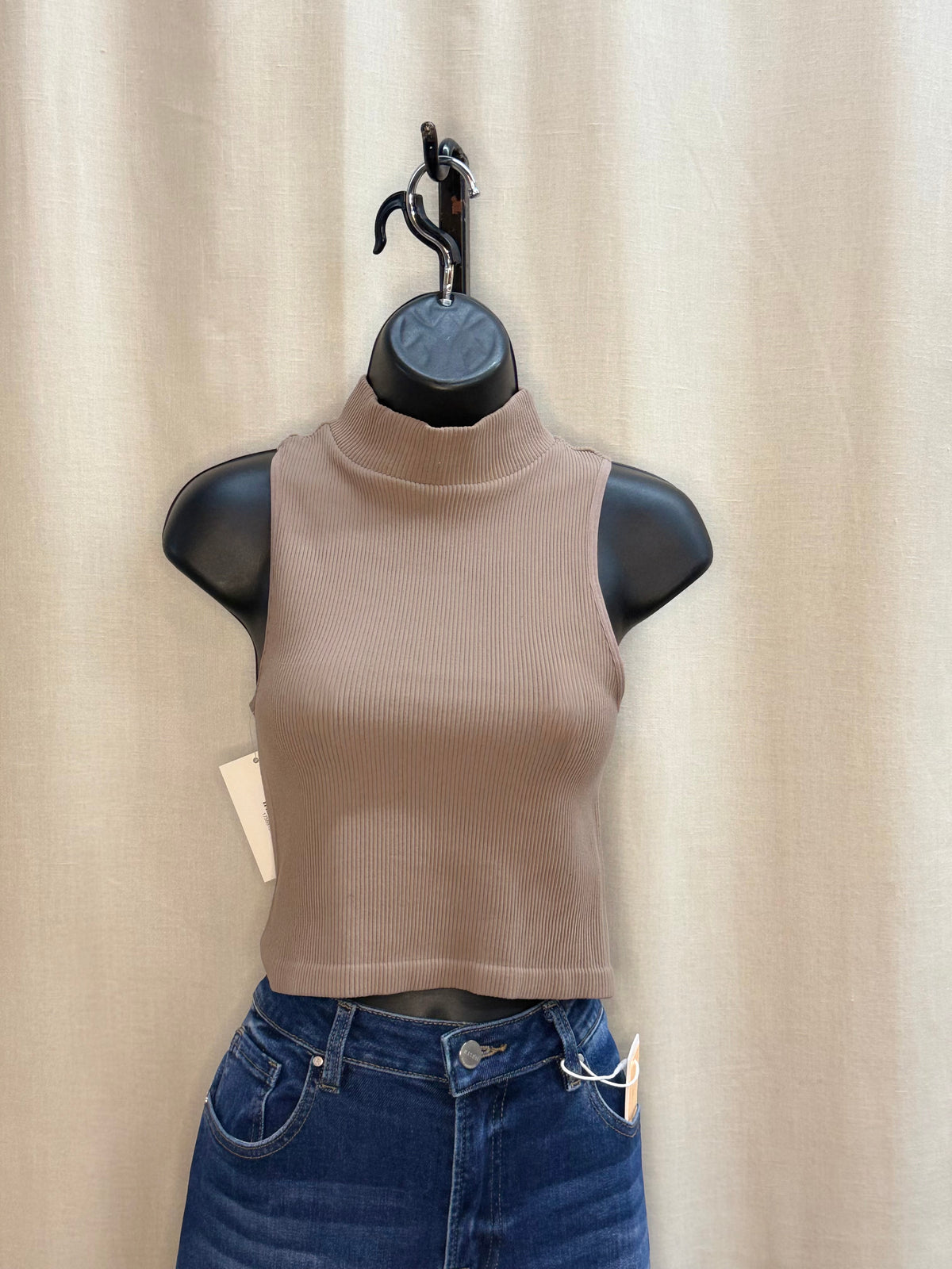 Mock Neck Ribbed Tank Top