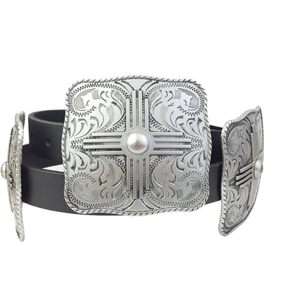 Genuine Leather w. Western Buckle-Size Zia Concho Belt